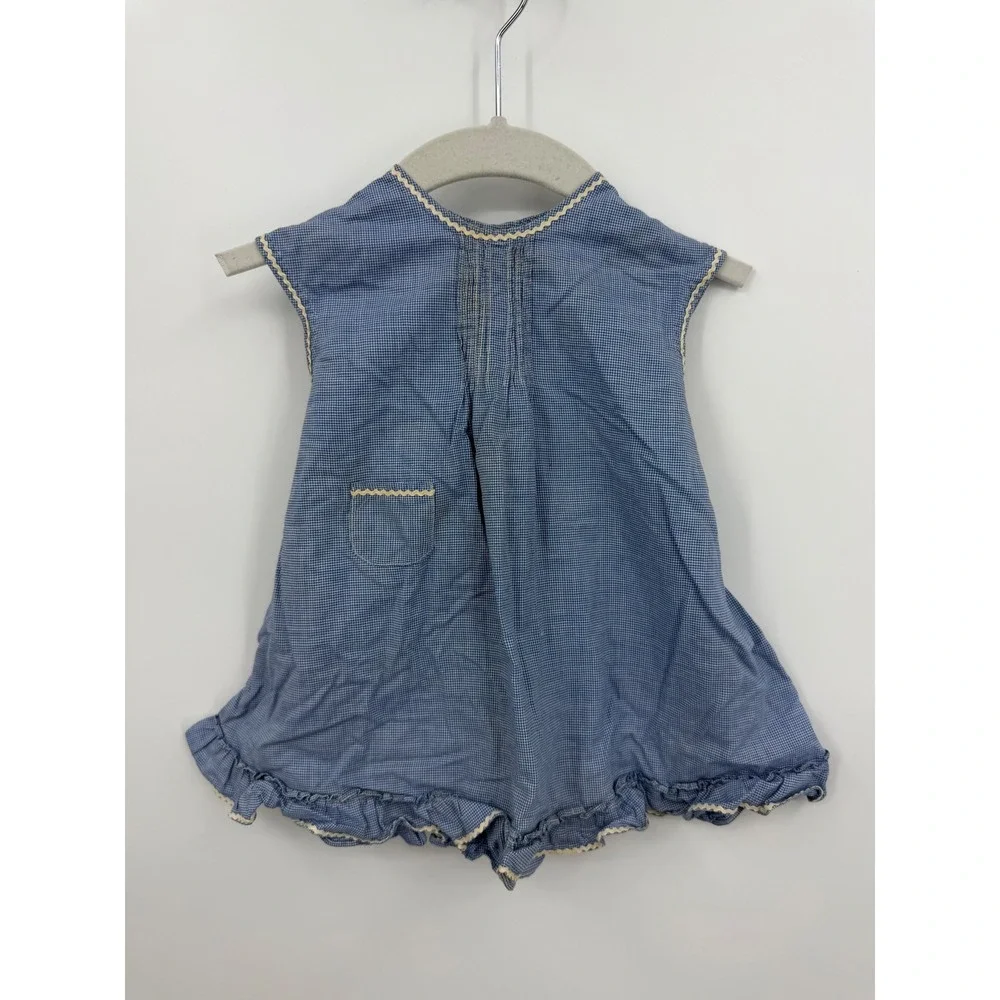 Unbranded Vintage Gingham Check Ruffle Dress Kids Size 4T Blue Rickrack Trim
